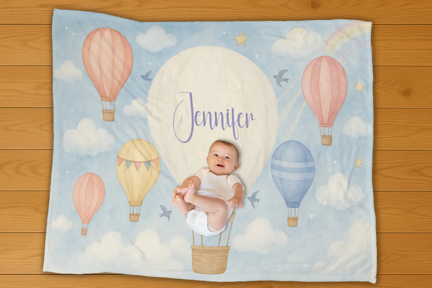 Hot Air Balloon Name Personalization Blanket