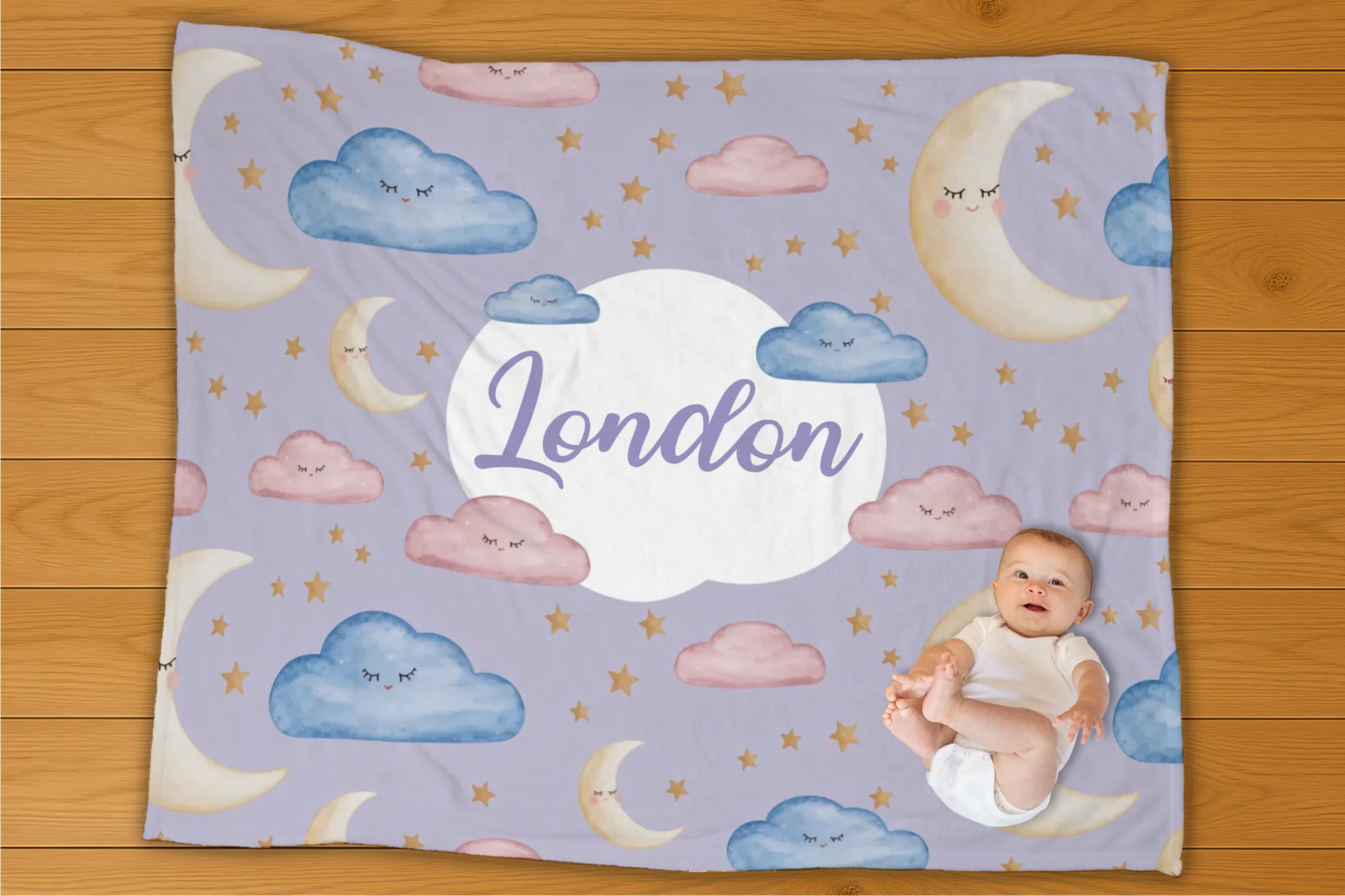 Moon & Cloud Name Personalization Blanket