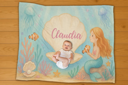 Mermaid Name Personalization Blanket