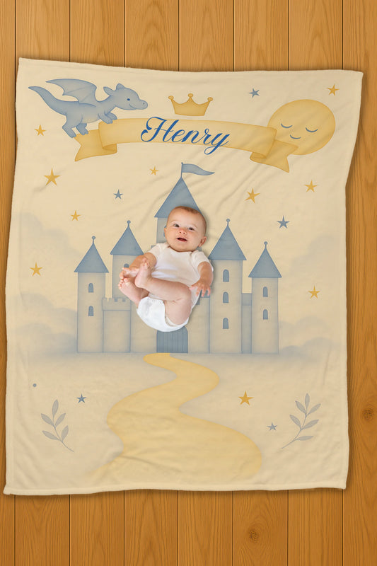 Blue Castle Name Personalization Blanket