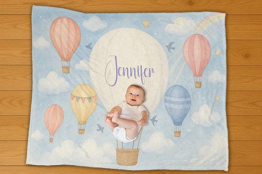 Hot Air Balloon Name Personalization Blanket