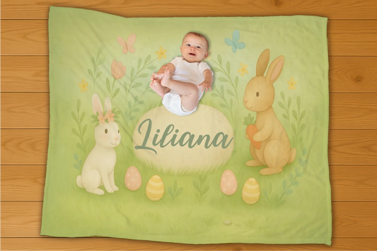 Bunnies Name Personalization Blanket