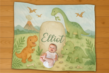 Dinosaurs Name Personalization Blanket