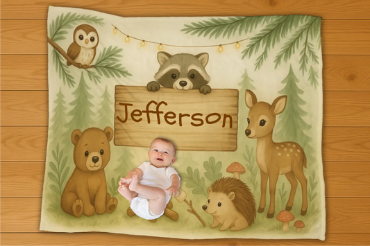Woodland Friends Name Personalization Blanket