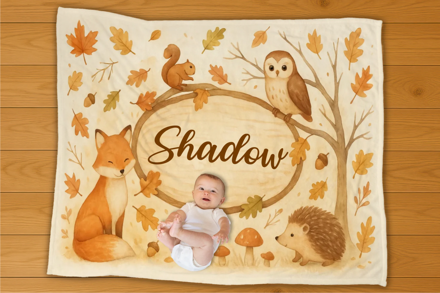 Fall Woodland Name Personalization Blanket