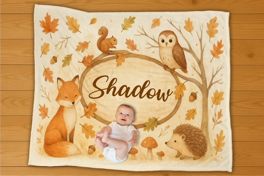 Fall Woodland Name Personalization Blanket