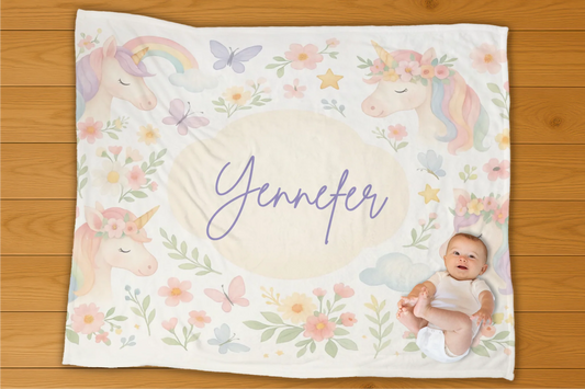 Unicorns Name Personalization Blanket