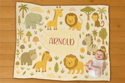 Safari Animals Name Personalization Blanket