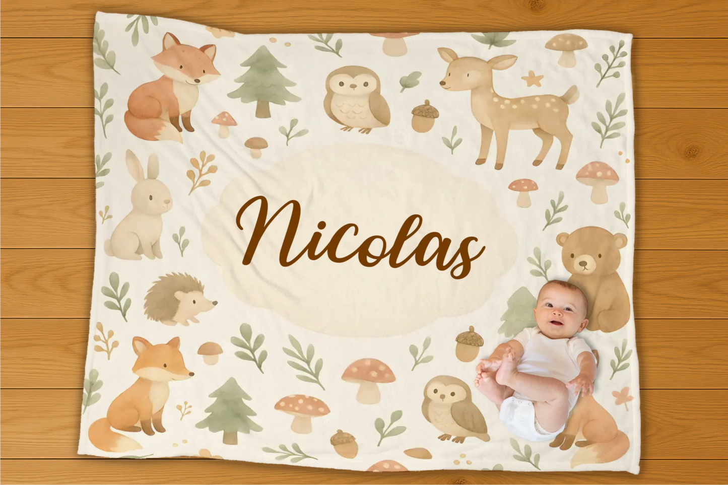 Woodland Animals Name Personalization Blanket