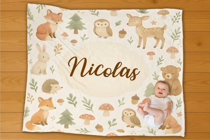Woodland Animals Name Personalization Blanket