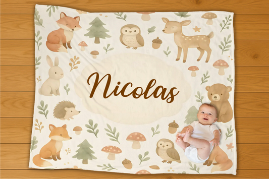 Woodland Animals Name Personalization Blanket