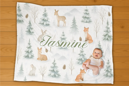 Winter Forrest Name Personalization Blanket