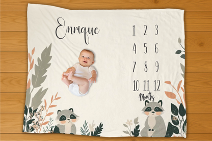 Raccoon Friends Milestone Blanket