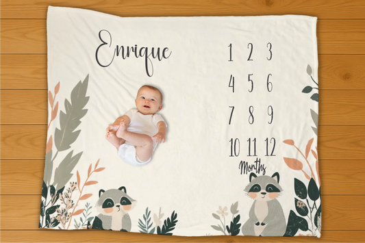 Raccoon Friends Milestone Blanket