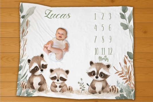 Raccoons Milestone Blanket