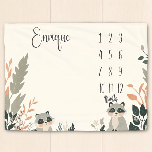 Raccoon Friends Milestone Blanket